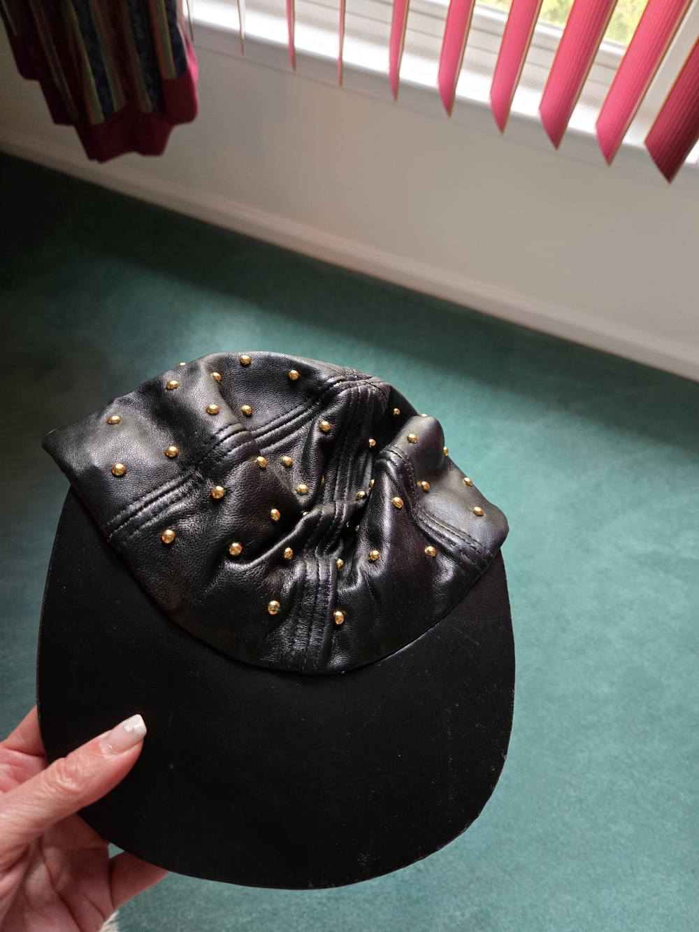 Black Studded Leather Visor Hat